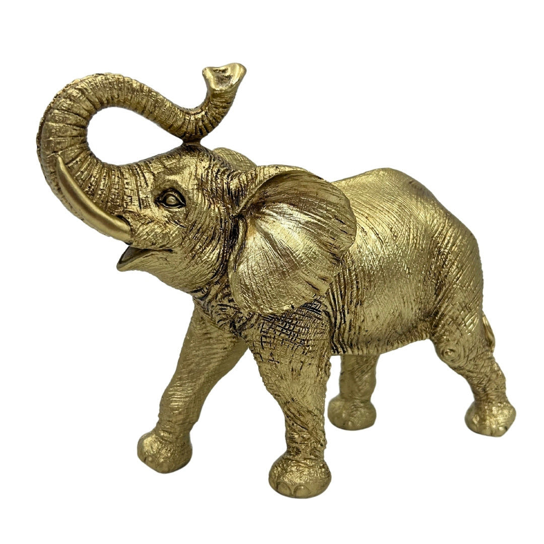 Goldener Elefant mit erhobenem Rüssel – kleine Elefanten-Dekorfigur - 141FJZ