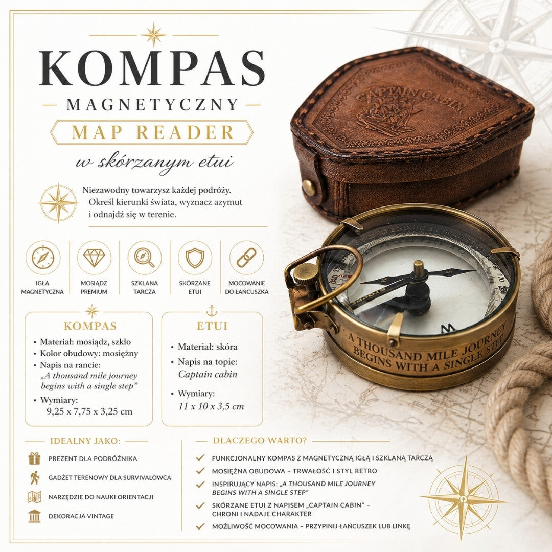 Magnetkompass - Map Reader im Lederetui – Retro-Gadget - NC2929