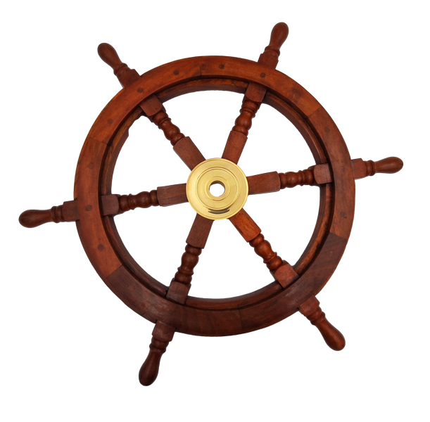 Holzsteuerrad mit Messingeinsatz – Durchmesser 60 cm – Maritime Retro-Dekoration als Geschenk für einen Segler