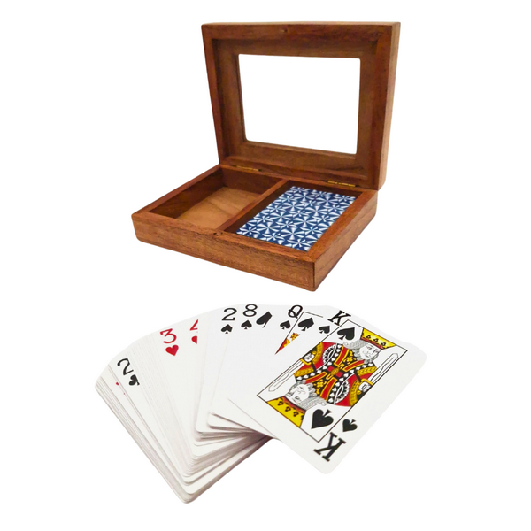 Zwei Kartenspiele in Holzschachtel mit Glasdeckel - DNU-007