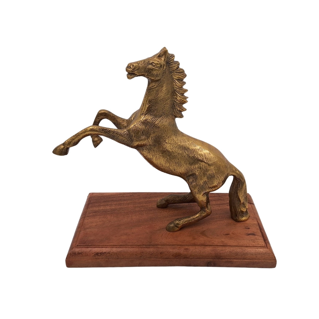 Pferd - Aluminiumfigur auf Holzsockel - NI9537