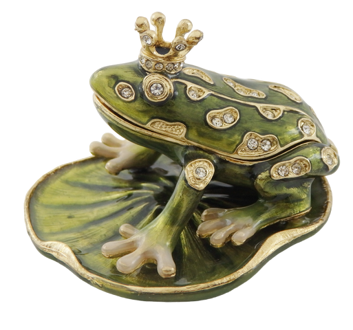 Exklusives, reich verziertes kleines Metallkästchen mit Kristallen - Frosch - B0746-54