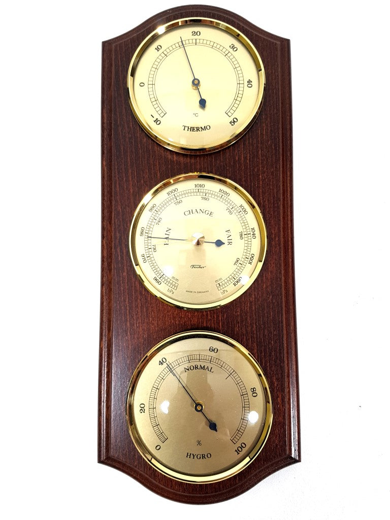 Fischer-Wetterstation - Barometer Hygrometer Thermometer - Messing Holz - 9176-22