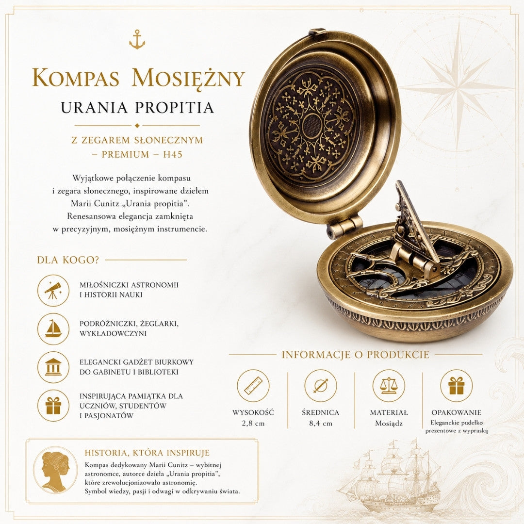 Messingkompass Urania Propitia mit Sonnenuhr - Premium - H45