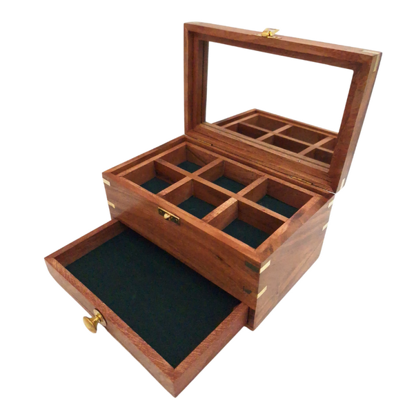 Große Holzschatulle für Schmuck – Organizer mit Spiegel - DNU-022