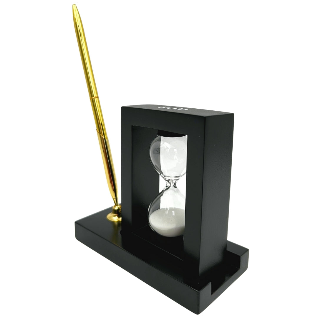 Dekoratives Schreibtisch-Set mit 3-Minuten-Sanduhr und Stifthalter – 121W
