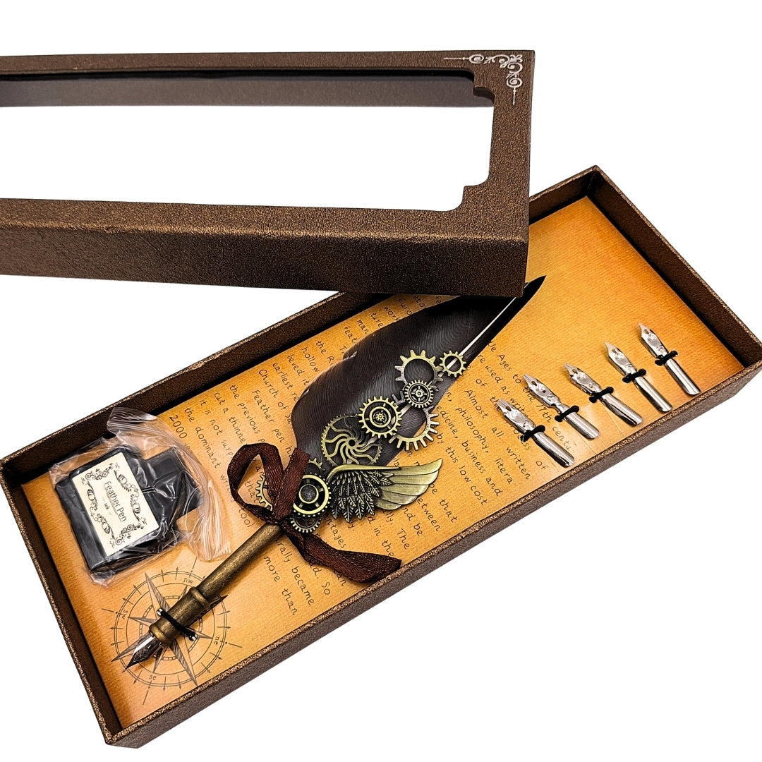 Retro-Kalligrafie-Set mit Vintage-Gänsefeder 6 Federspitzen Tinte Geschenk – EE5
