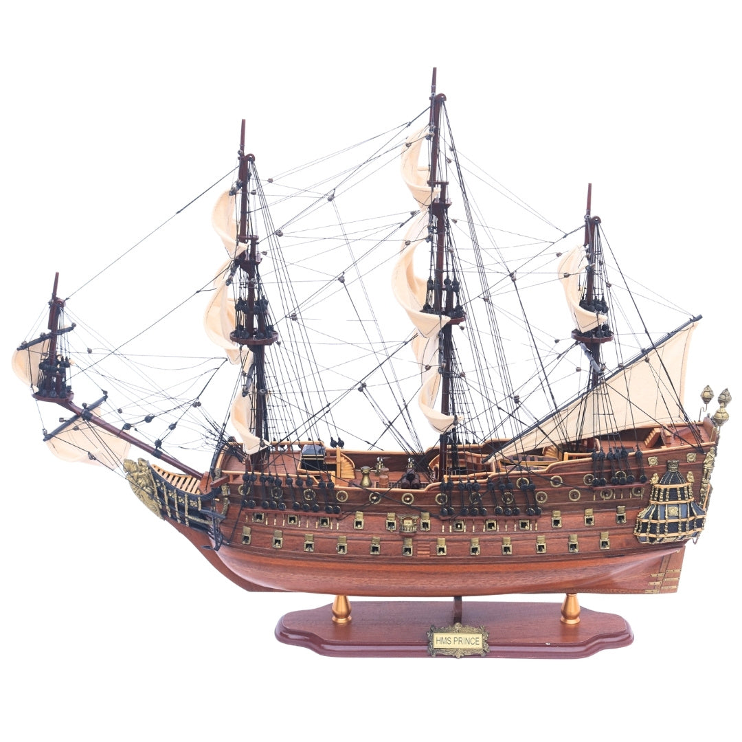 Exklusives großes Segelschiffmodell des Kriegsschiffs HMS Prince 94cm mit Möglichkeit zur Personalisierung durch Gravur