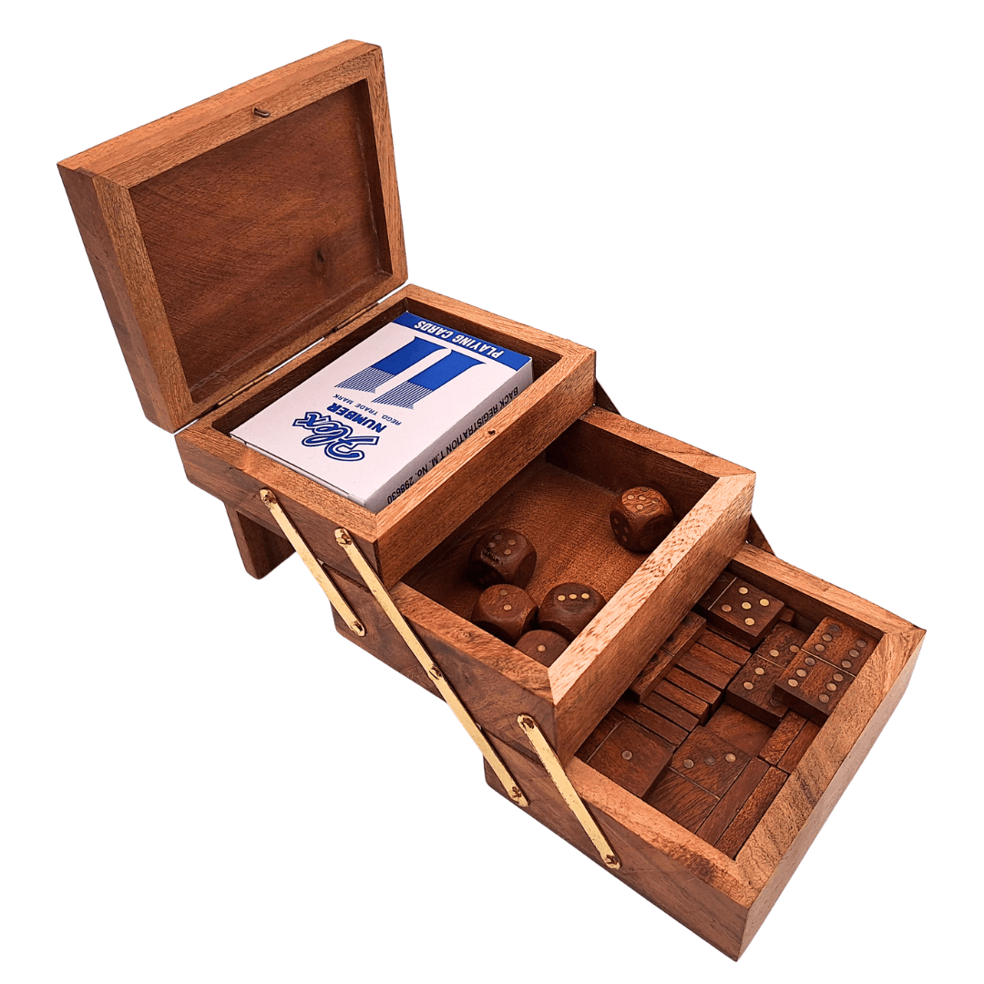 Elegantes 3-in-1-Spieleset - Karten Würfel Domino - DNU-101