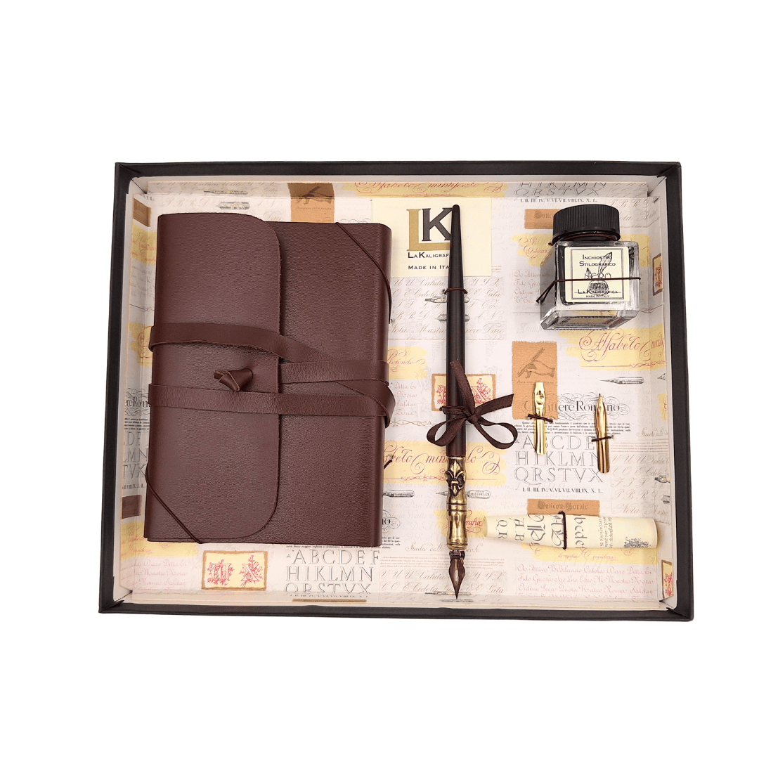 Exklusives Kalligrafie-Set mit Notizbuch - Feder + 3 Schreibfedern + Tintenfass - 5006