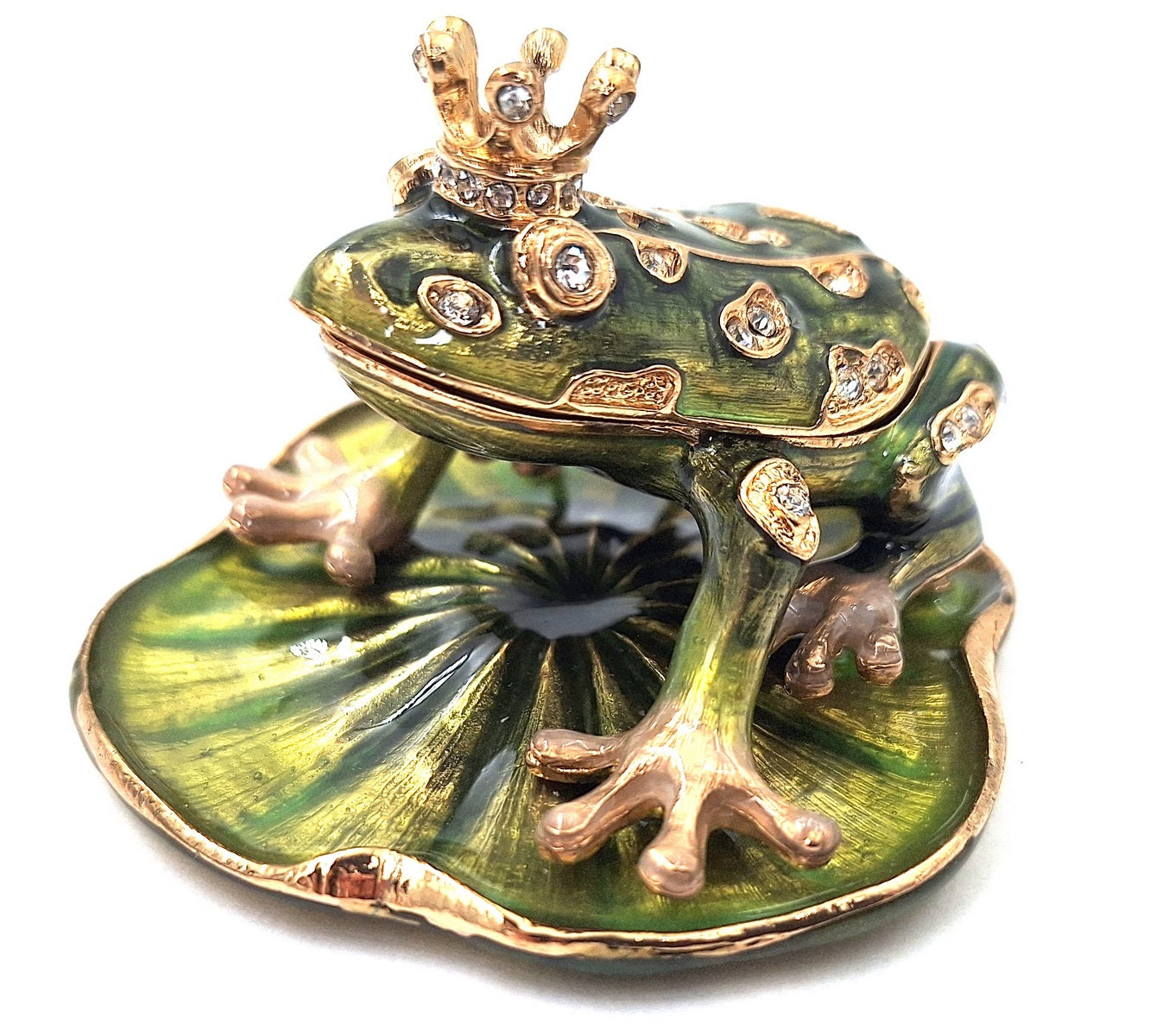 Exklusives, reich verziertes kleines Metallkästchen mit Kristallen - Frosch - B0746-54