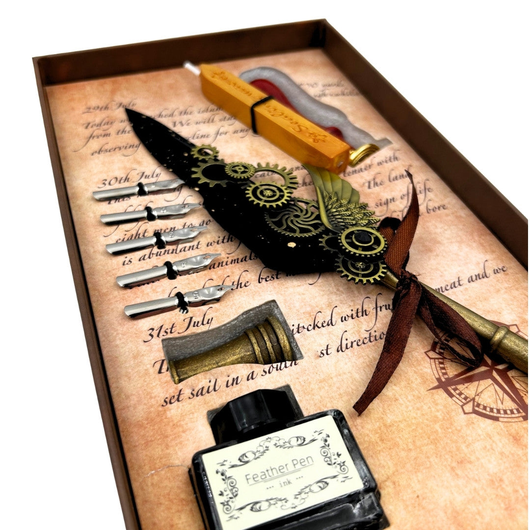 Premium-Kalligrafie-Set Gänsefeder - 6 Schreibfedern Siegel Federhalter - EE16