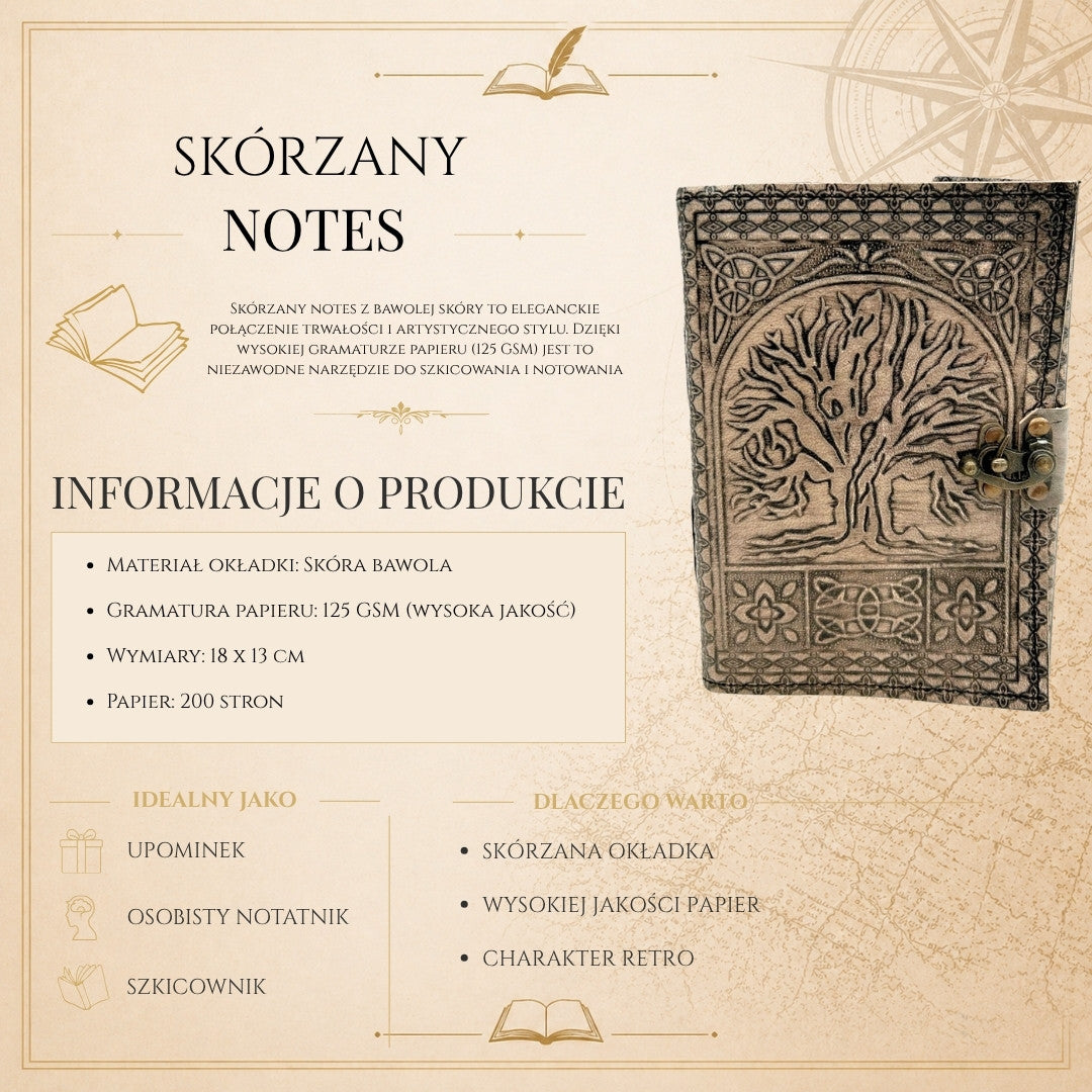 Retro-Ledernotizbuch Baum des Lebens – 200 Seiten 125 GSM - H019