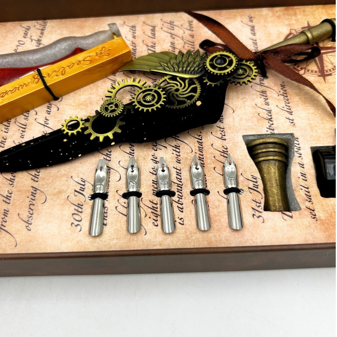 Premium-Kalligrafie-Set Gänsefeder - 6 Schreibfedern Siegel Federhalter - EE16