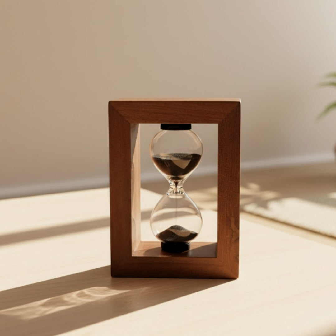 3-Minuten-Sanduhr im Holzrahmen - elegante Dekoration – M123