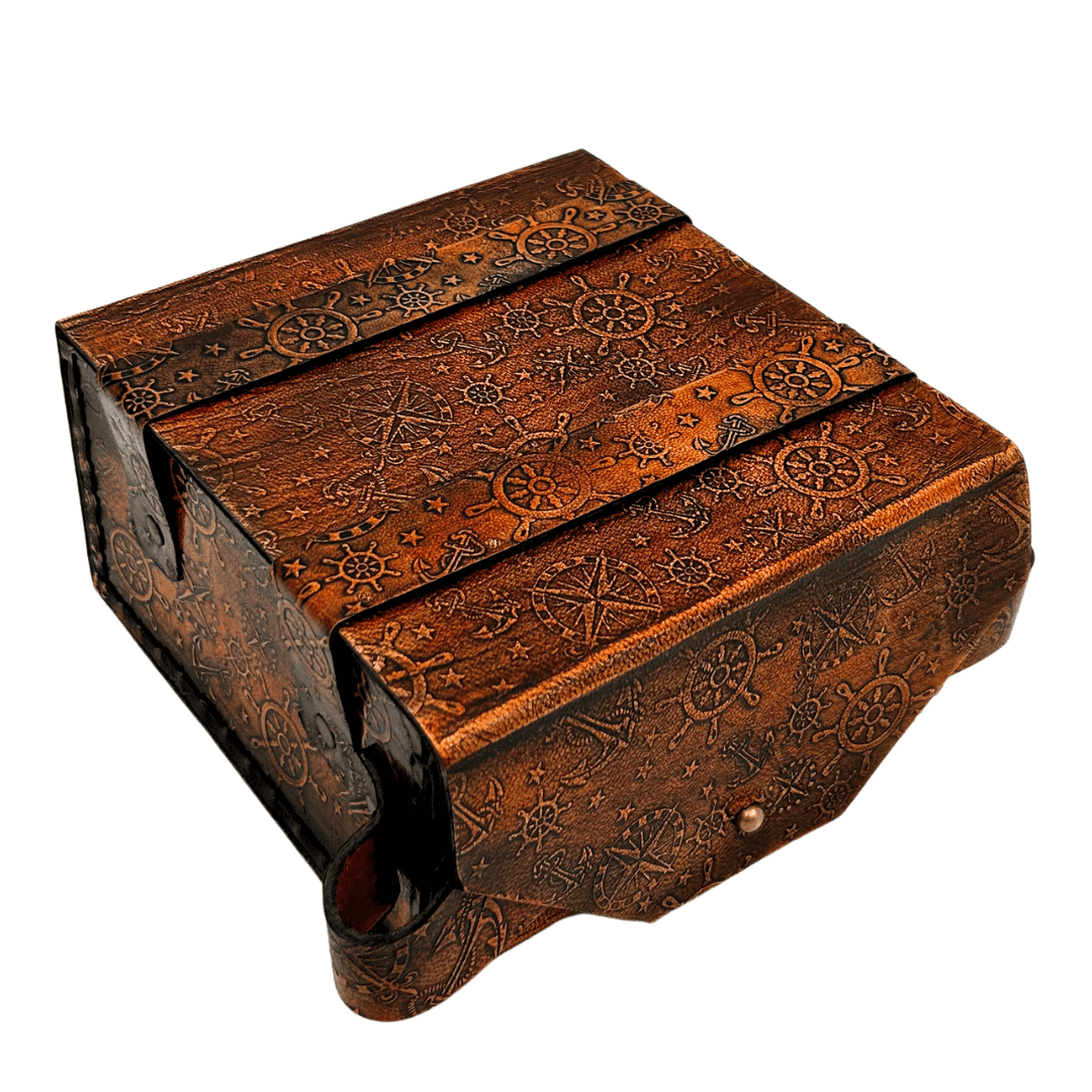 Retro-Sextant aus Messing im Lederetui - Elegantes Navigationsinstrument mit Gravurmöglichkeit - Ideales Geschenk für Liebhaber der Seefahrt und Geschichte - Maße 13x12x7 cm