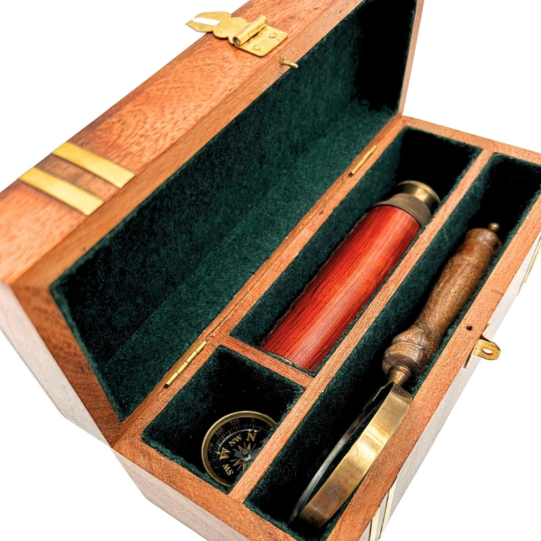 Exklusives Retro-Geschenkset – Fernrohr, Kompass und Lupe - NC102369