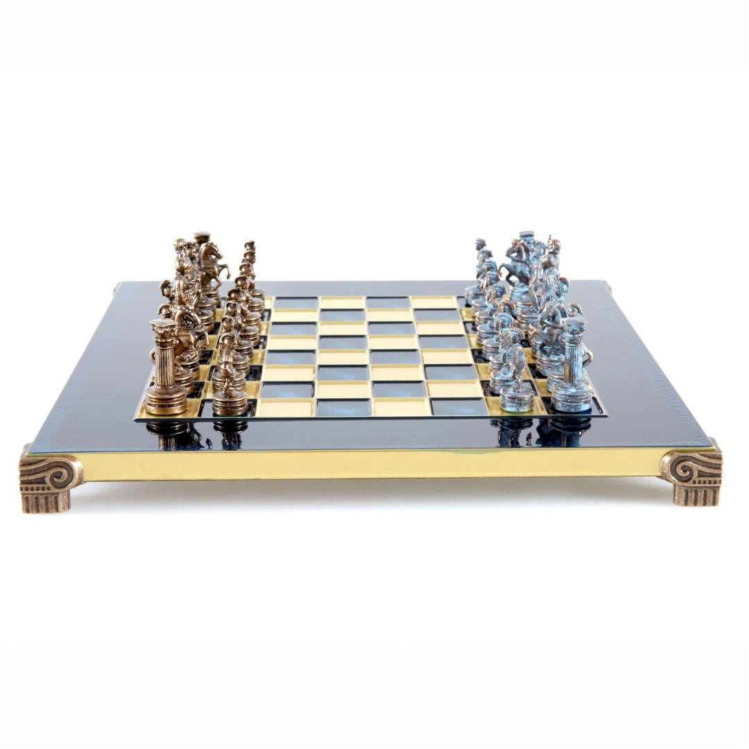Luxuriöses Messing-Schachspiel 28 x 28 cm – exklusives Geschenk - S3BBLU