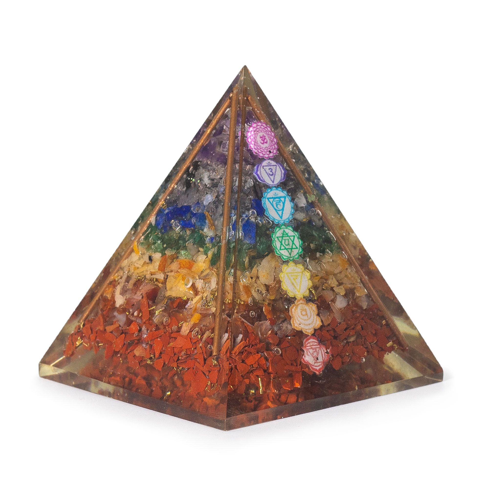 Mittlere Orgonit-Pyramide 7x6 cm mit Kupferstäben und 7 Chakra-Steinen - Mehrfarbiges Element für energetische Harmonie als Geschenk