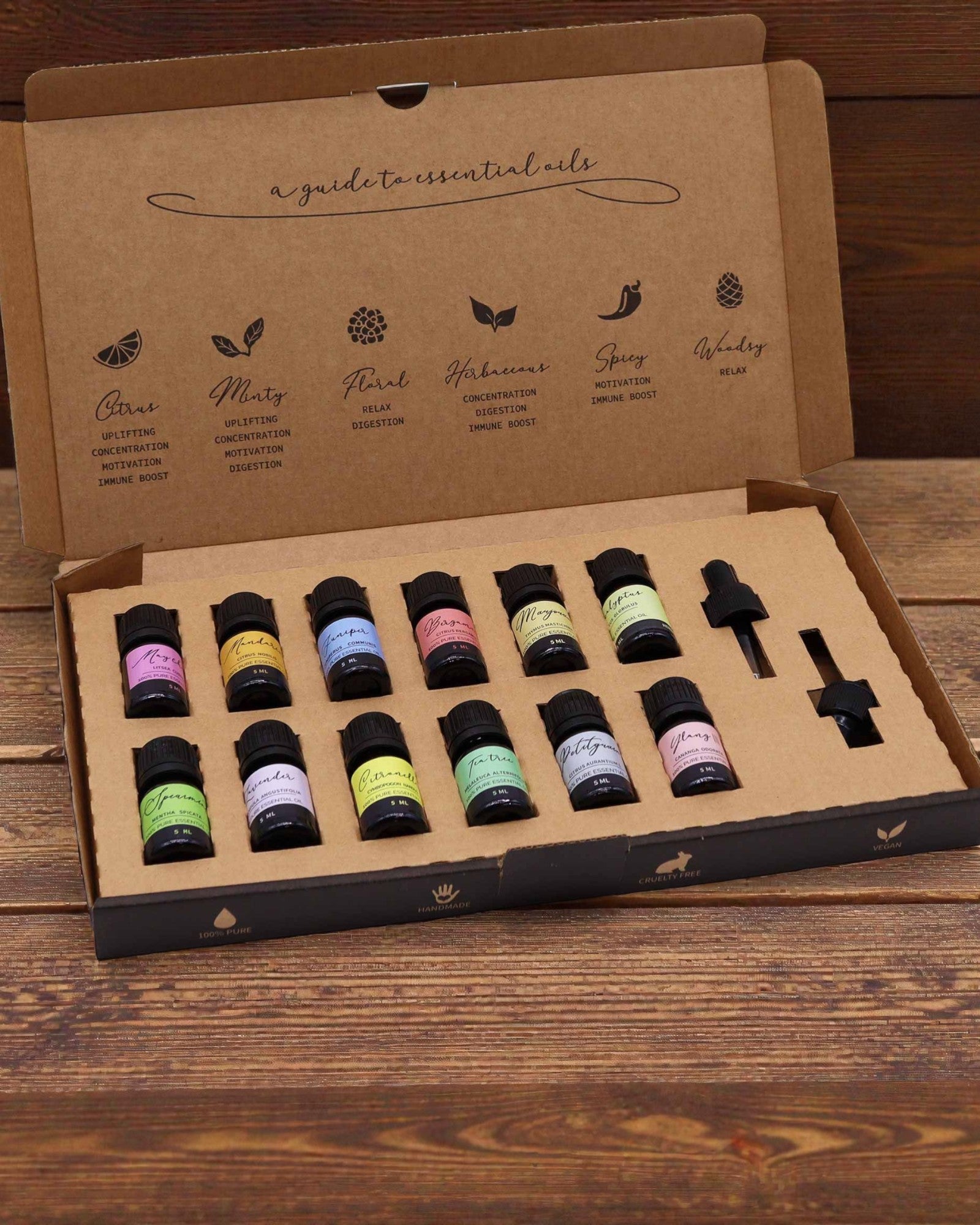 Frühlingserwachen der Natur – Luxus-Set mit 12 ätherischen Ölen à 5 ml mit Tropfpipetten