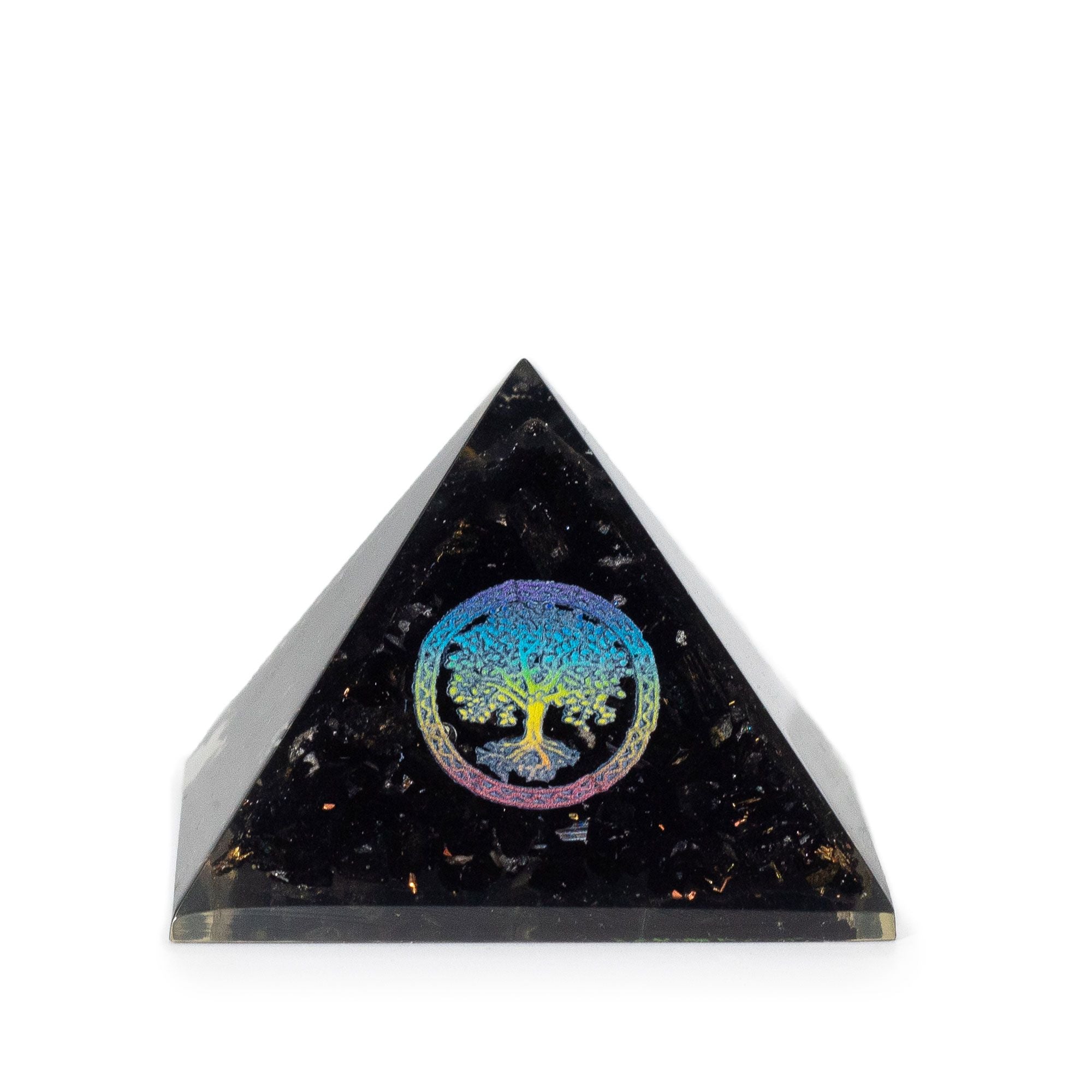 Elegante Orgonit-Pyramide aus schwarzem Turmalin und Symbol des Lebensbaums - 5.5x4.5 cm