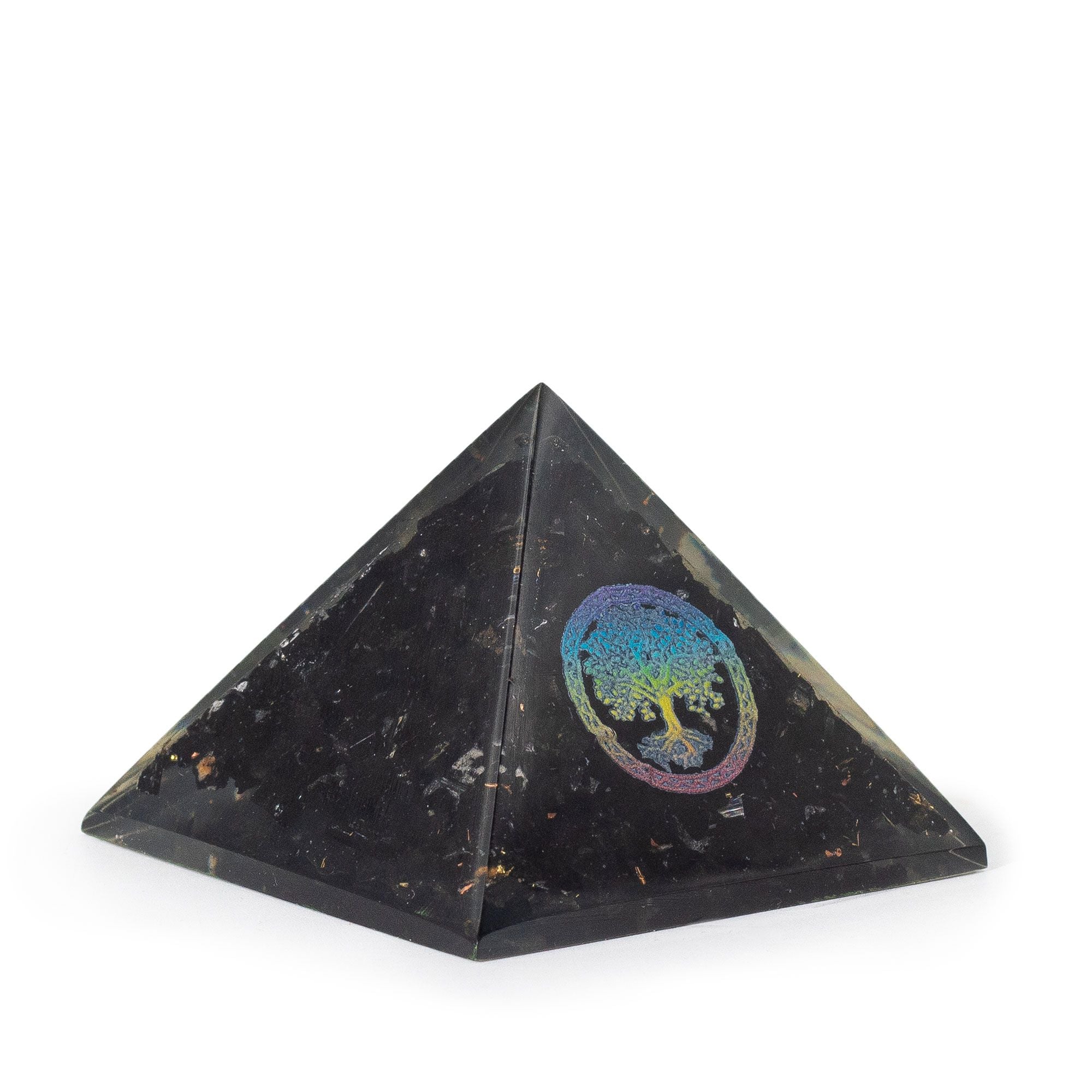 Elegante Orgonit-Pyramide aus schwarzem Turmalin und Symbol des Lebensbaums - 5.5x4.5 cm