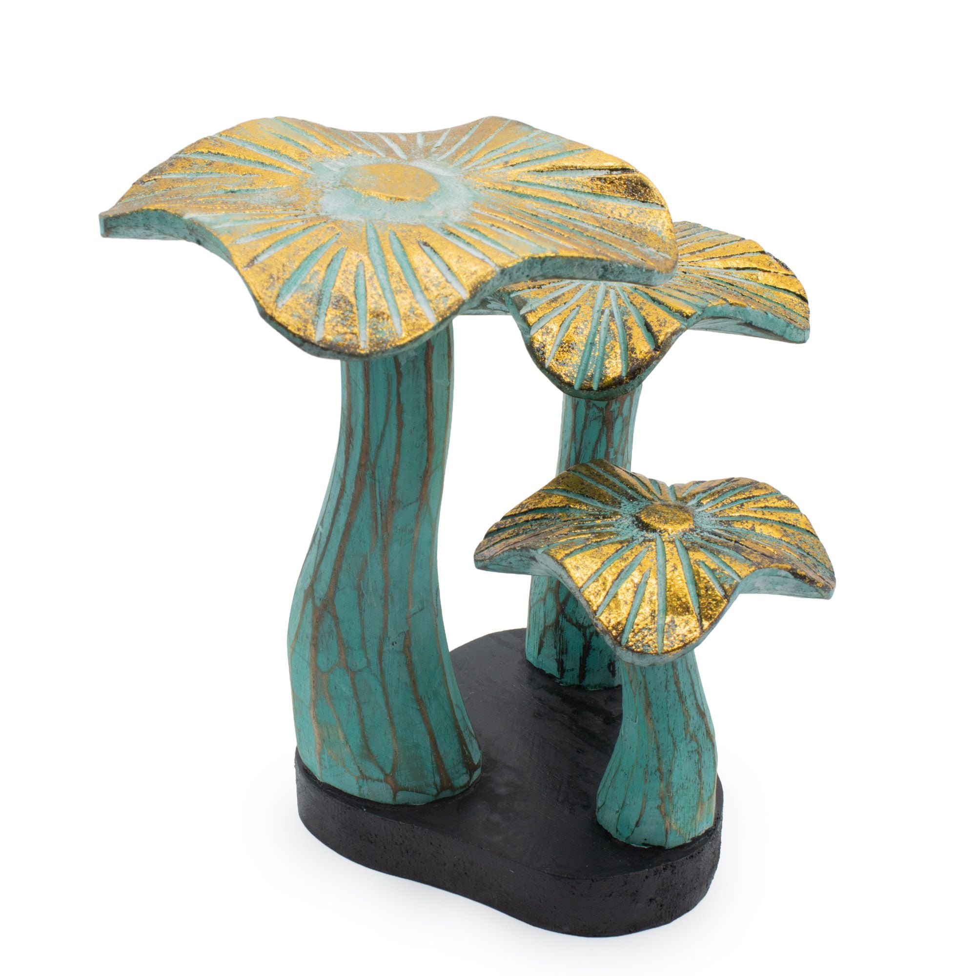 Kleiner goldener Kunstpilz 20 cm - handgefertigt aus Holz in Türkistönen