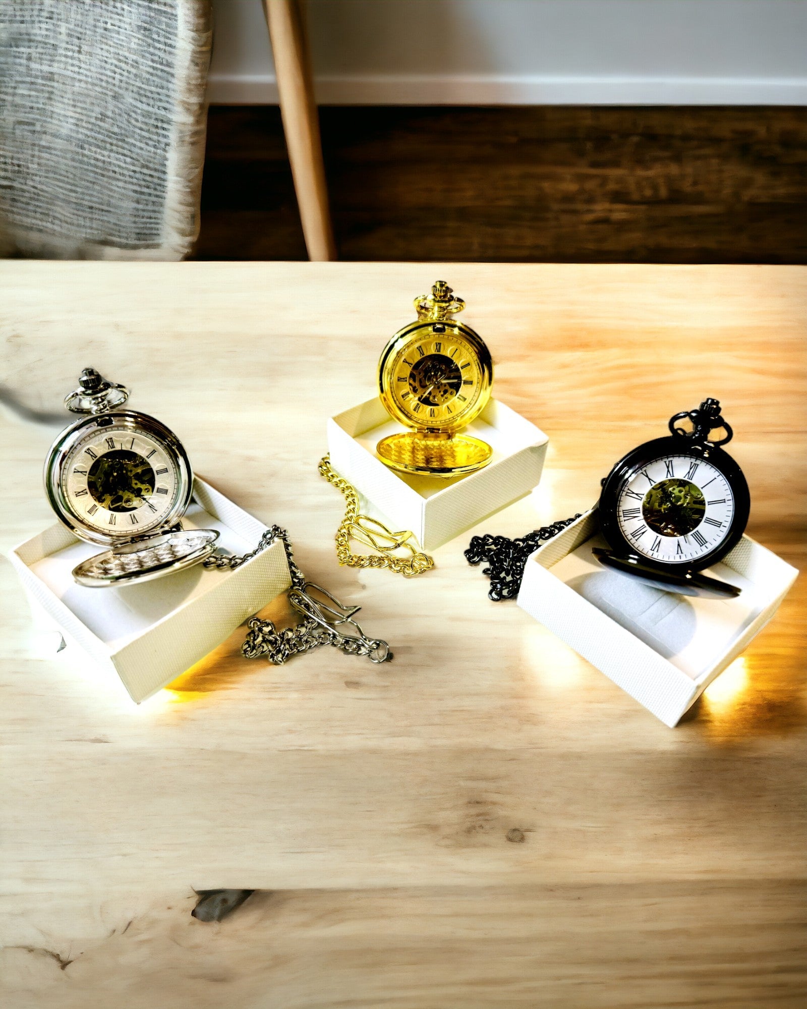 Klassische Mechanische Taschenuhr mit Doppelabdeckung – Manuell, Schwarz, Personalisierung mit Gravur