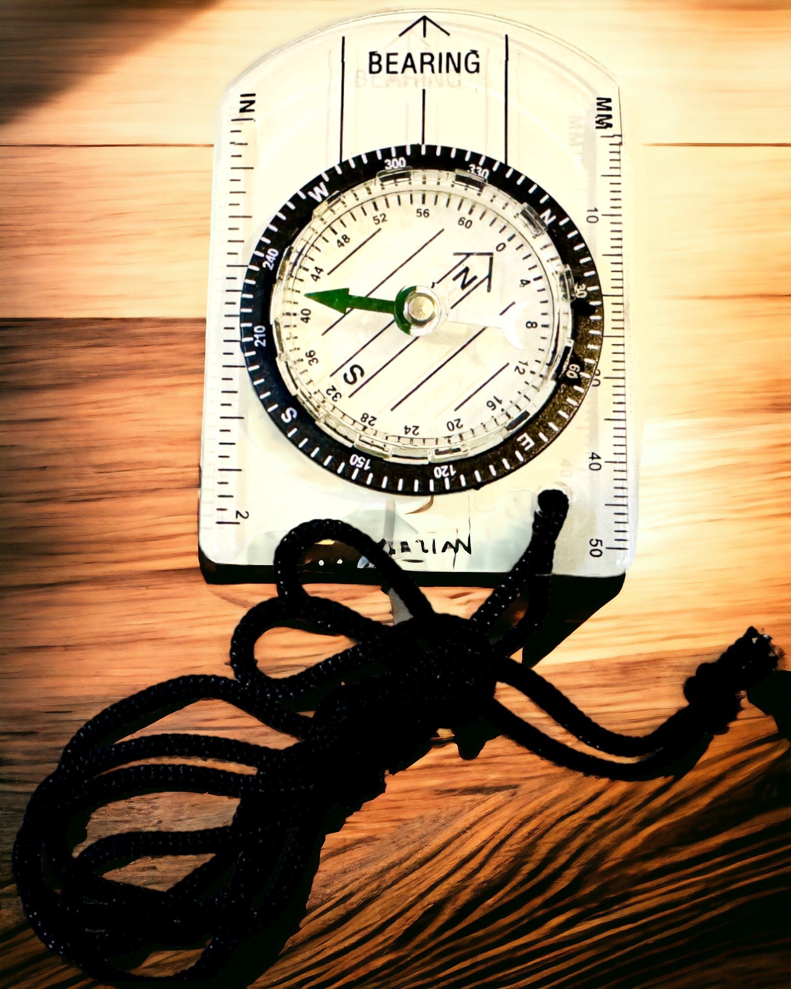 Touristenkompass "Abenteurerführer" - Transparent, Mini-Acryl mit Hängeseil und Kartenmaßstab, mit Gravur