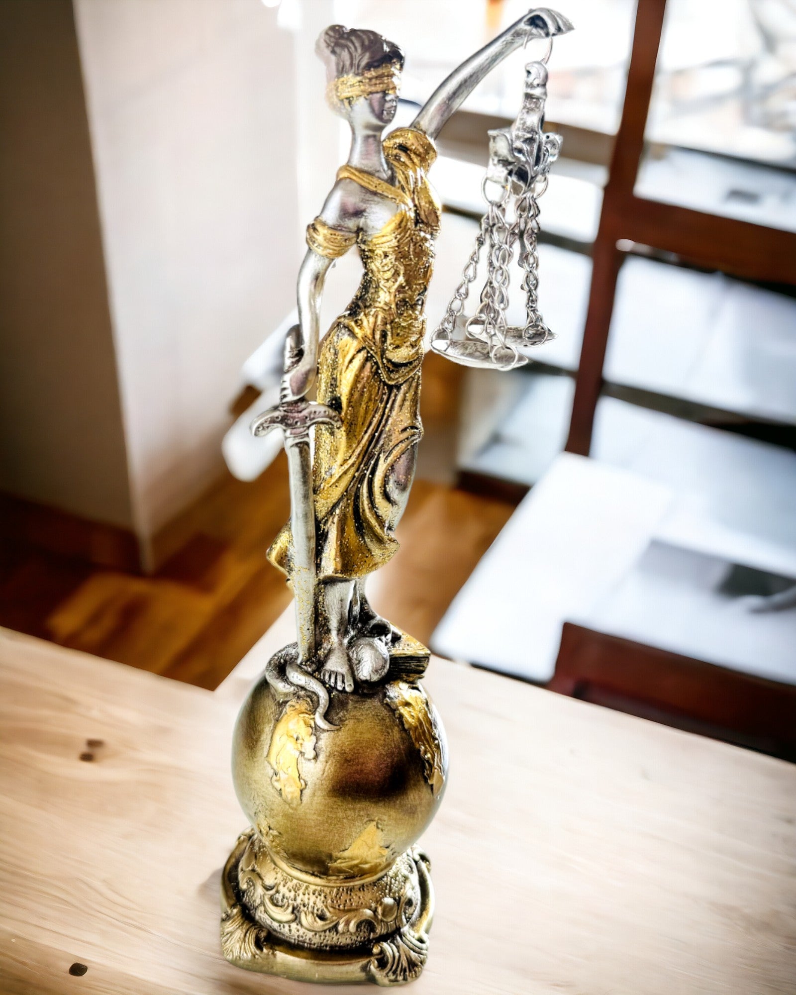 Statuette der Göttin der Gerechtigkeit – Künstlerische Dekoration für das Regal, Kunsthandwerk aus Harz, Personalisierung mit Gravur