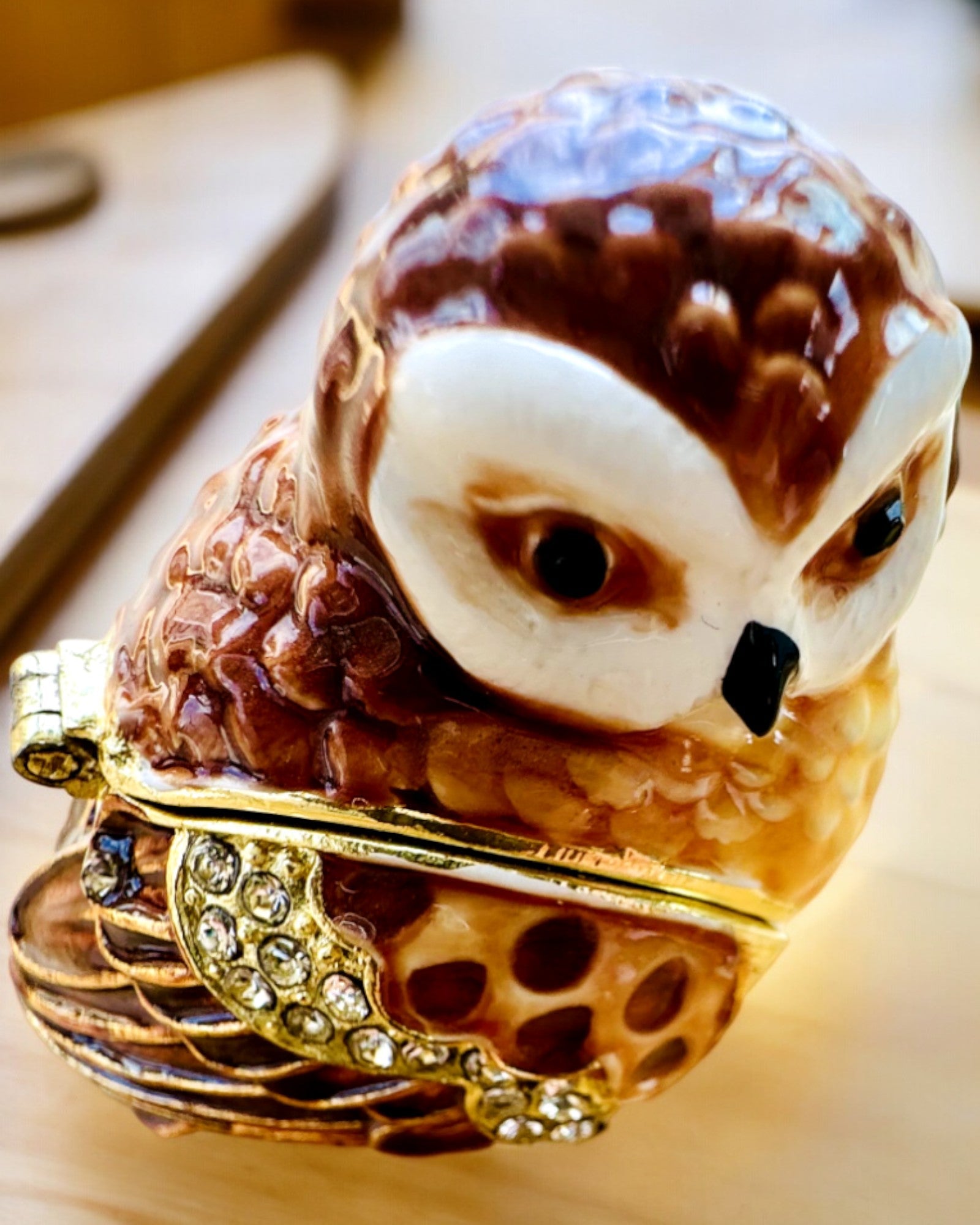 Charmante Eule mit Kristallen - Schmuckversteck mit Personalisierung durch Gravur, Geschenk