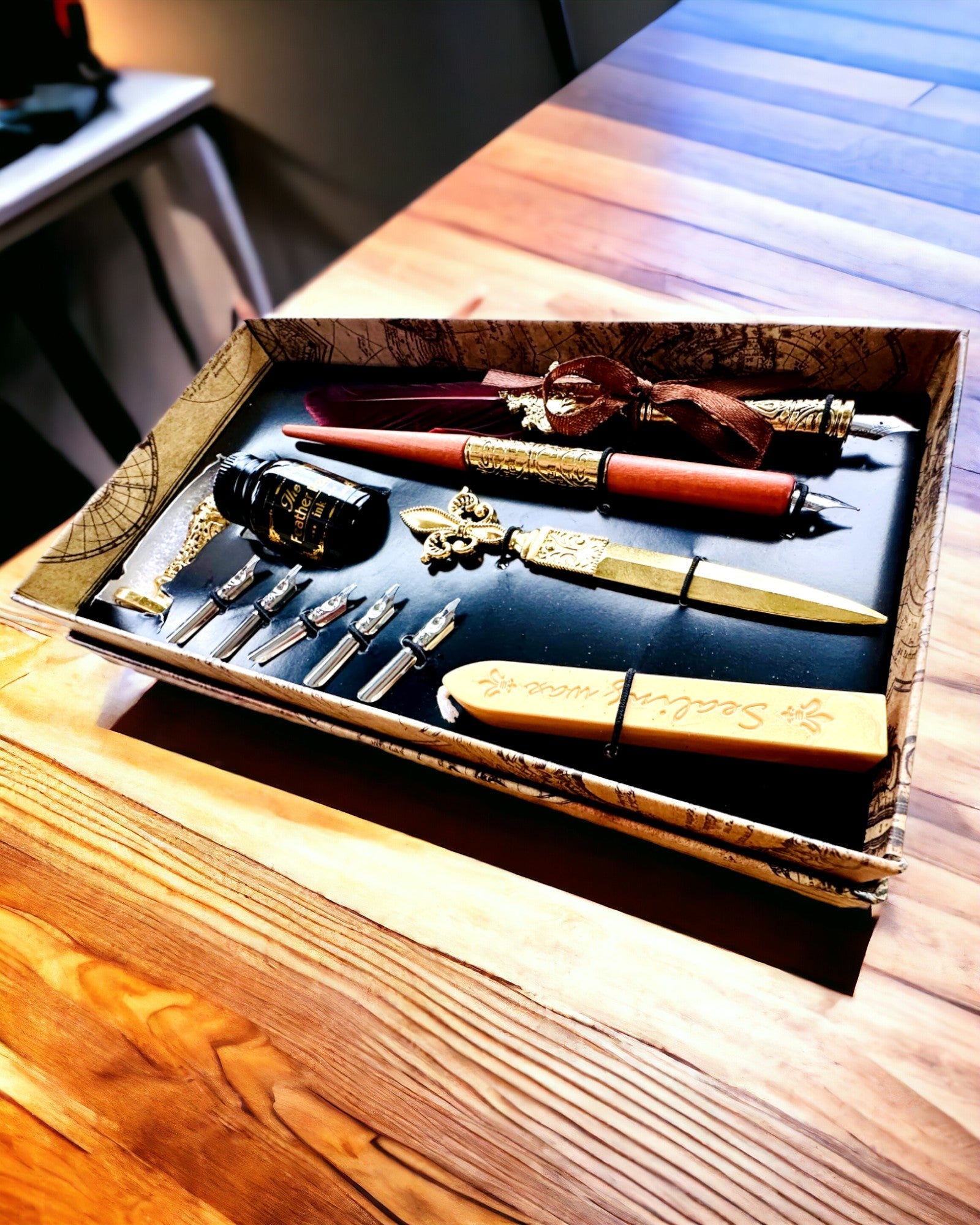 Exklusives Kalligrafie-Set, Tauchfederhalter und Tinten-Set, Personalisierung mit Gravur