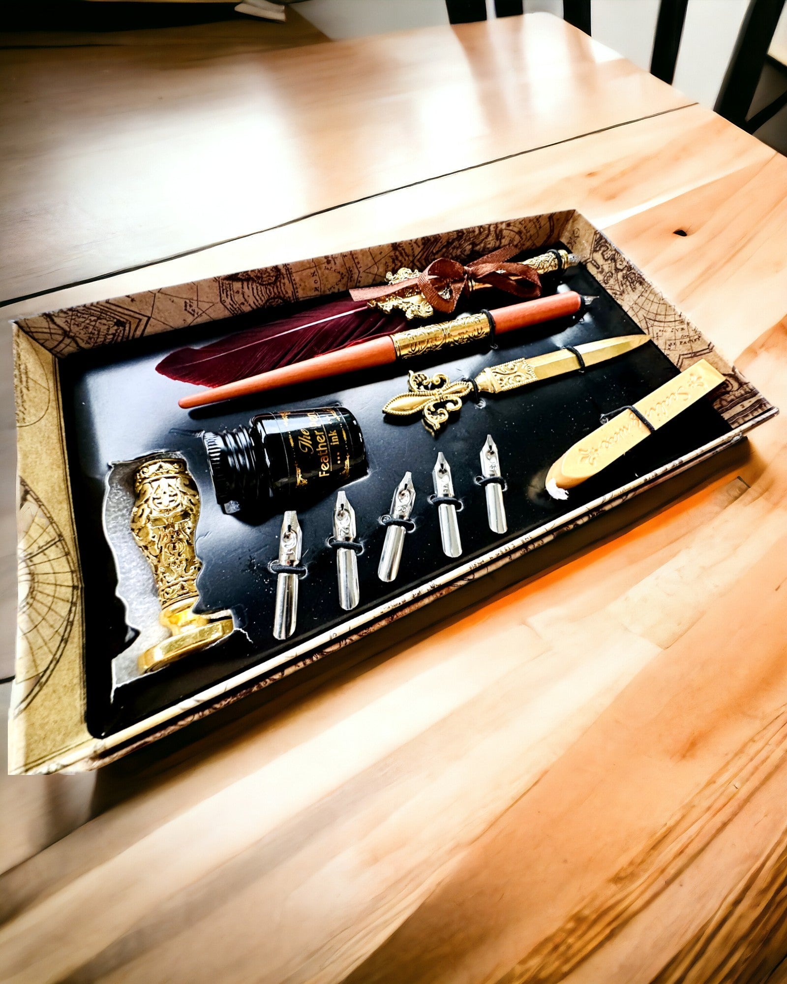 Exklusives Kalligrafie-Set, Tauchfederhalter und Tinten-Set, Personalisierung mit Gravur