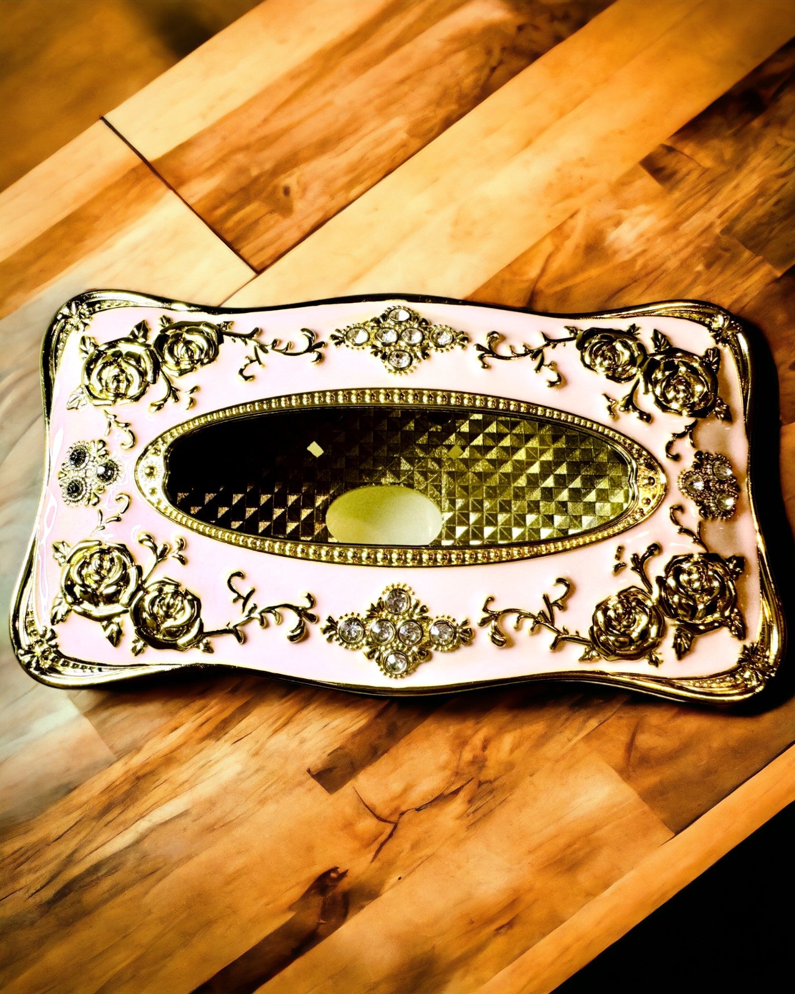 Elegante Rosa Taschentuchbox mit Geprägten Rosen – Luxuriöses Accessoire für Wohnzimmer, Hotel oder Club