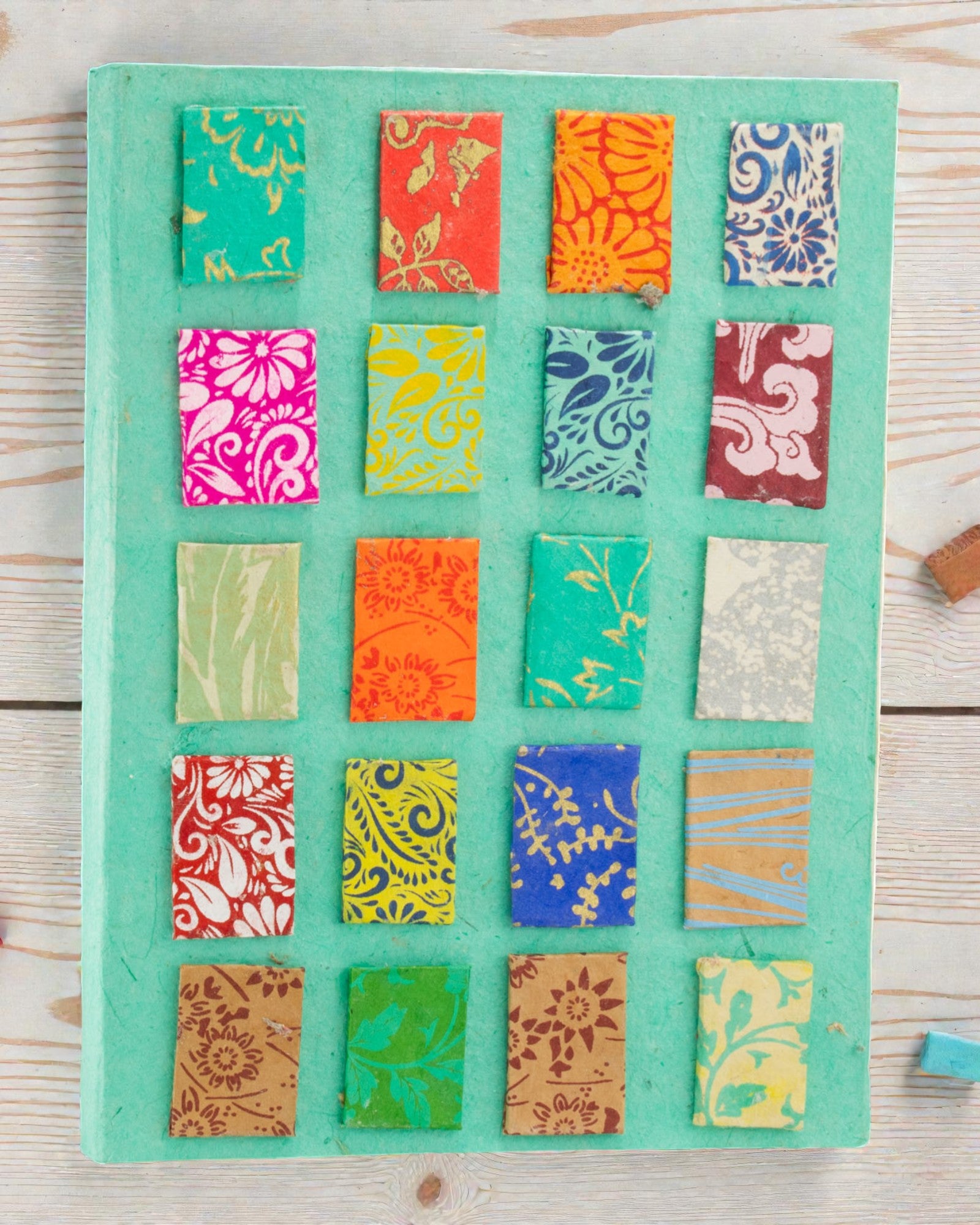 Künstlerisches Notizbuch Lokta-Mosaik – Mini-Fliesen Türkis (45 Blatt, 21 x 15 cm)