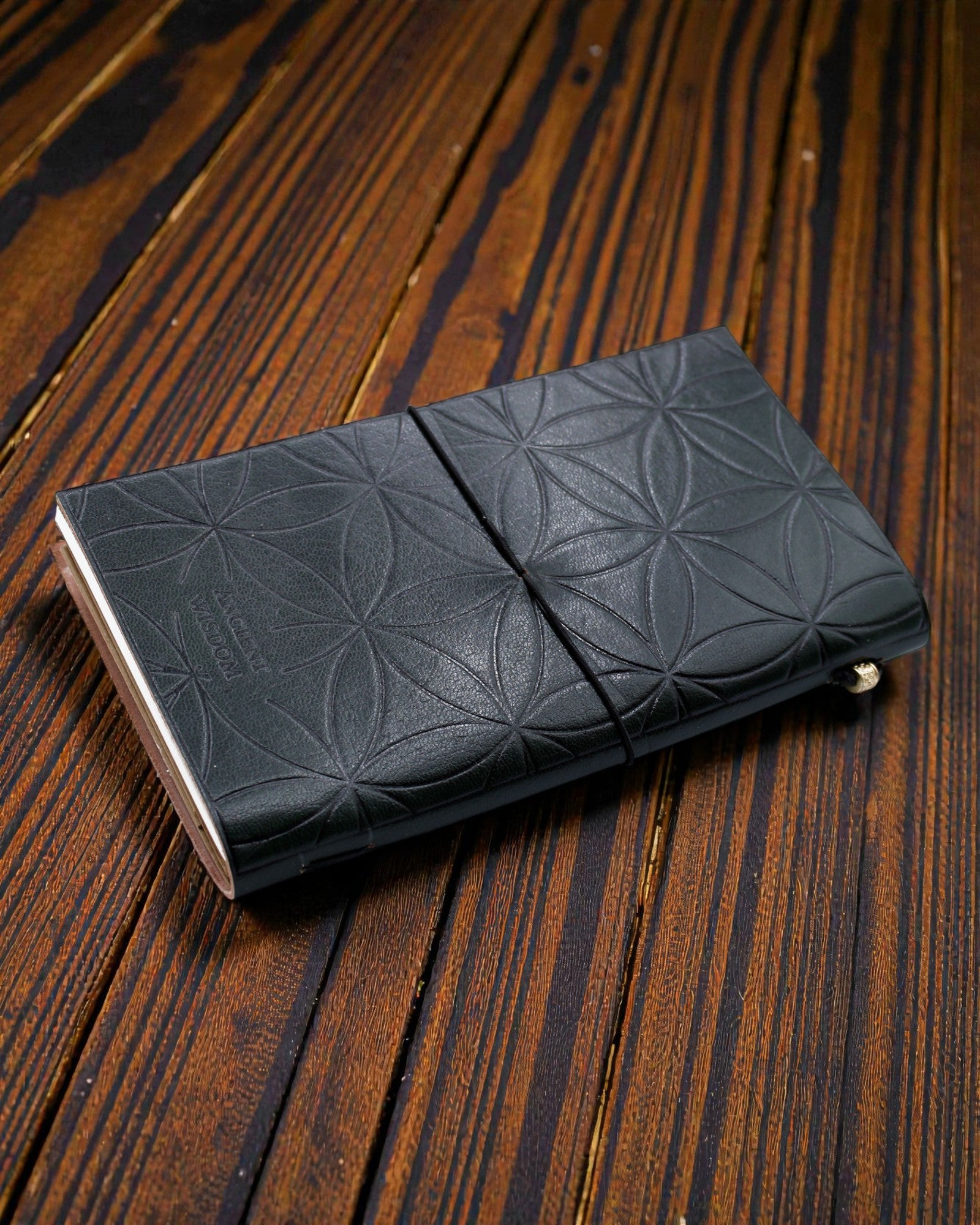 Handgefertigtes Leder-Notizbuch Sacred Bloom – Blume des Lebens (80 Seiten)