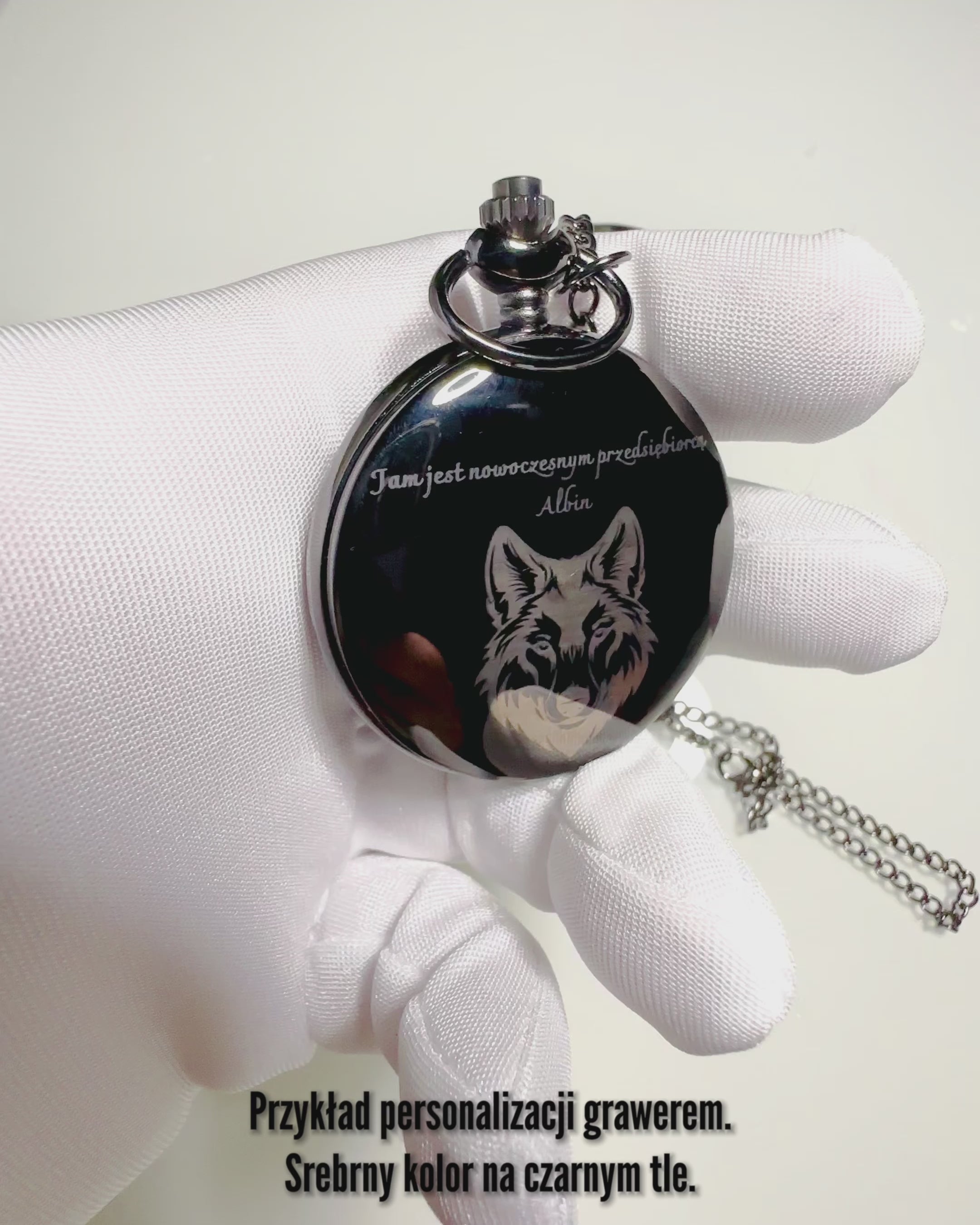 Klassische Mechanische Taschenuhr mit Doppelabdeckung – Manuell, Schwarz, Personalisierung mit Gravur