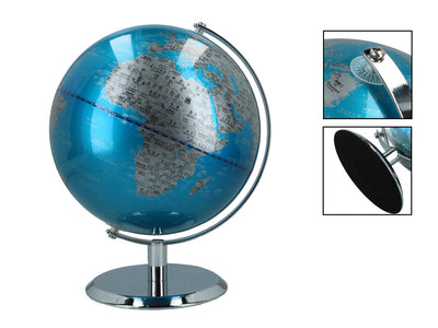 Großer dekorativer Globus in Blau-Silber mit Möglichkeit zur Personalisierung durch Gravur, 23 cm hoch
