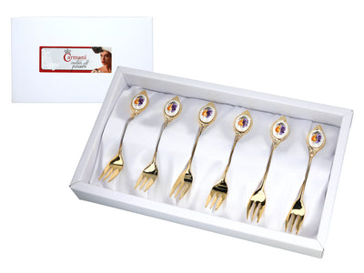 Set mit 6 Kuchengabeln, mit 24K Gold beschichtete Kuchengabeln, Obstmotiv