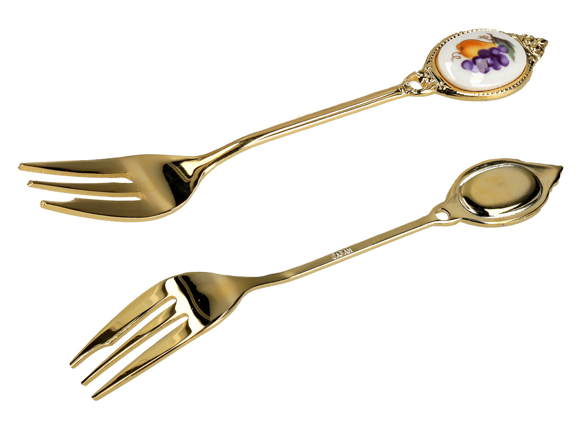 Set mit 6 Kuchengabeln, mit 24K Gold beschichtete Kuchengabeln, Obstmotiv