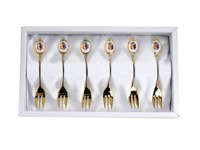 Set mit 6 Kuchengabeln, mit 24K Gold beschichtete Kuchengabeln, Obstmotiv