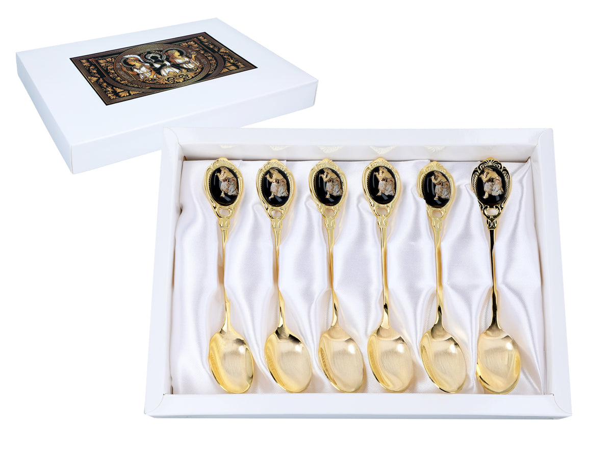 Set aus 6 mit 24K Gold beschichteten Löffelchen mit griechischem Motiv