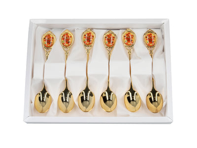 Set aus 6 goldenen Löffelchen mit dem Motiv der Sonnenblumen von Vincent van Gogh