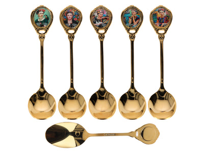 Set aus 6 mit 24K Gold beschichteten Löffelchen F. Kahlo mit Möglichkeit zur Personalisierung durch Gravur - elegantes Besteck als Geschenk, 13 cm, CARMANI