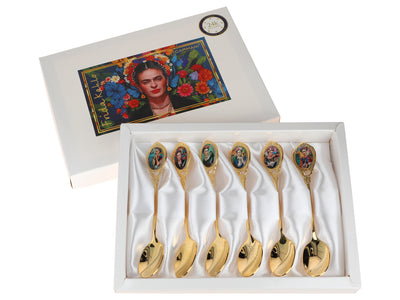 Set aus 6 mit 24K Gold beschichteten Löffelchen F. Kahlo mit Möglichkeit zur Personalisierung durch Gravur - elegantes Besteck als Geschenk, 13 cm, CARMANI