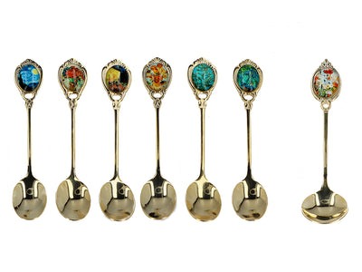 Set aus 6 mit 24K Gold beschichteten Löffelchen mit 1 Zuckerlöffel - V. van Gogh, Mix, Möglichkeit zur Personalisierung durch Gravur, elegante Geschenkverpackung, Maße 13 cm