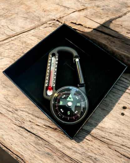 Karabinerkompass mit Thermometer, Schlüsselanhänger - Gravurmöglichkeit