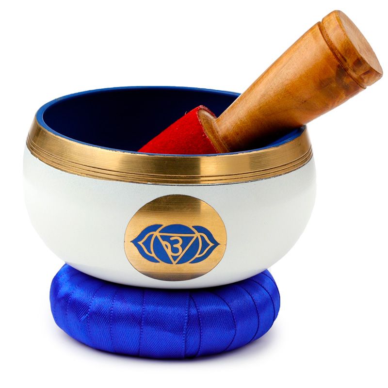 Singende Schale, blaues Chakra, mit Möglichkeit zur Personalisierung durch Gravur, Durchmesser 10 cm, Höhe 5 cm