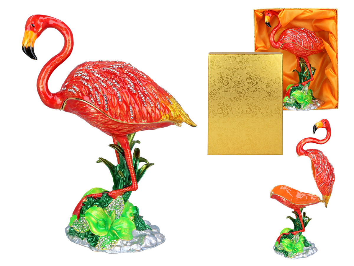 Metallschatulle Flamingo mit Möglichkeit zur Personalisierung durch Gravur, dekorativ, ideal als Geschenk, 22 cm hoch