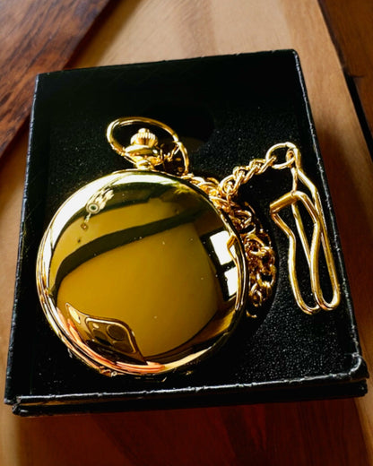 Grand Elegance Taschenuhr mit Doppeldeckel, Manuell, Goldfarben, mit Gravur als Geschenk